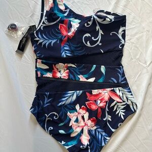 Carmen Marc Valvo Maritime One Shoulder One Piece Swimwear NWT Sz 6